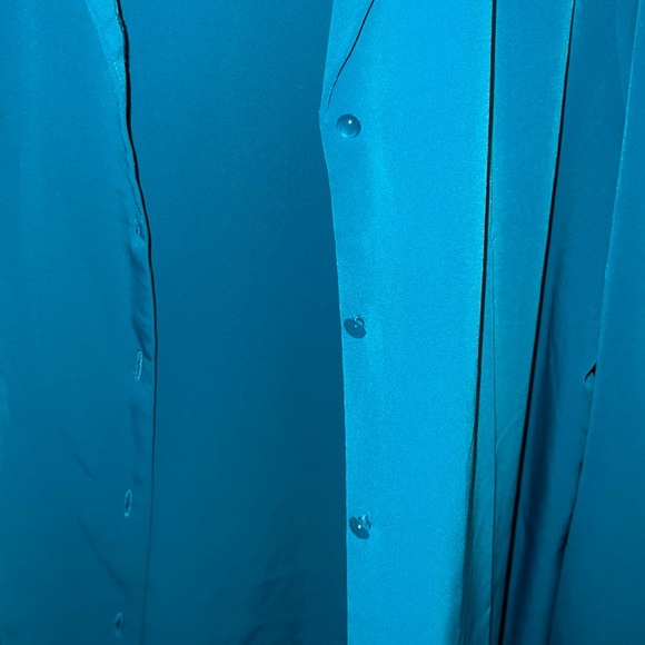 Large Turquoise 100% Polyester Button Up Shirt- by BFA Classics - Picture 2 of 4